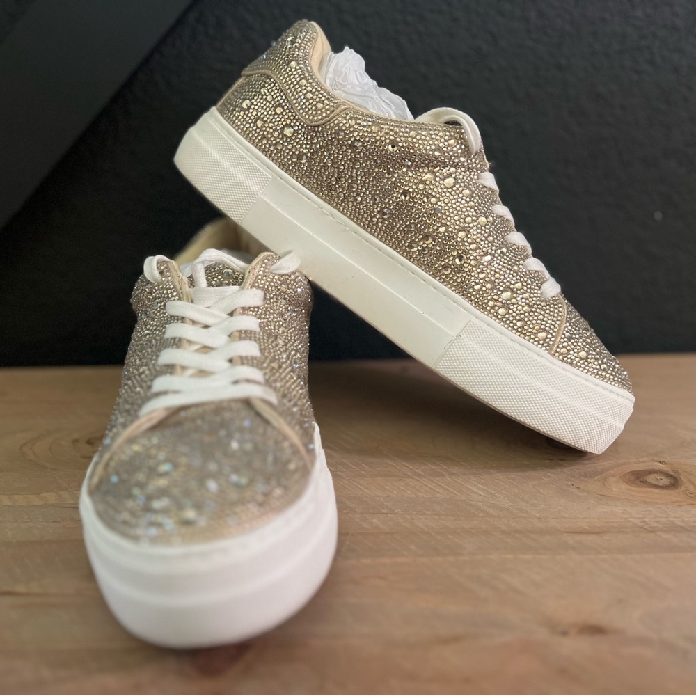 Betsey Johnson Women's SIDNY Lite Gold Rhinestone Sneakers
